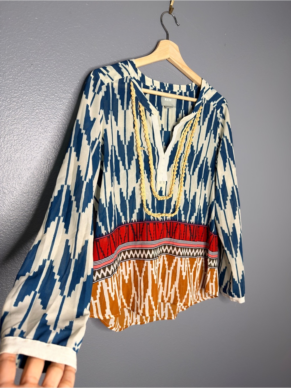 Maeve Anthropologie Ikat Mixed-Print Long Sleeve Tunic in Southwestern Size 6